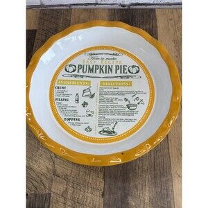 Ceramic Pumpkin Pie Plate With Recipe Yellow Pie Pan 11” Round